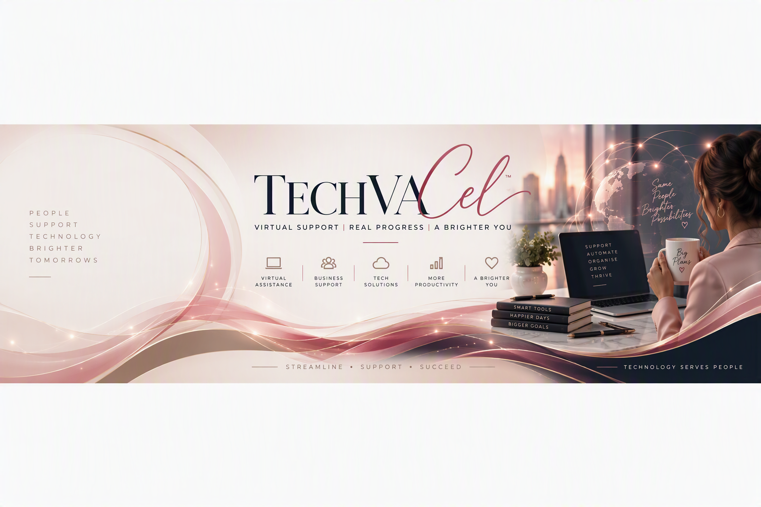 TechVA Cel: Virtual Support, Real Progress, A Brighter You. Virtual assistance, business support, tech solutions and more productivity.